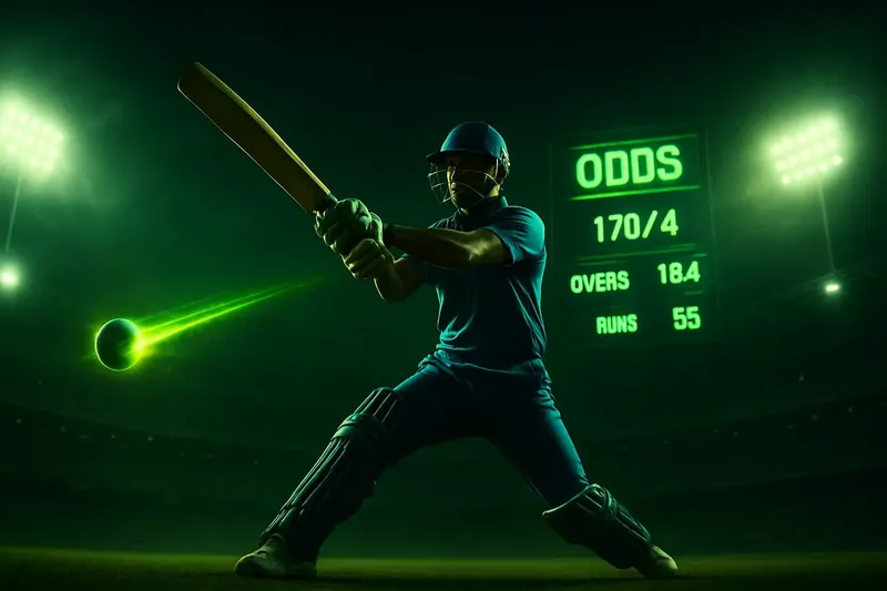 Batsman in blue jersey hits powerful shot with neon ball trail